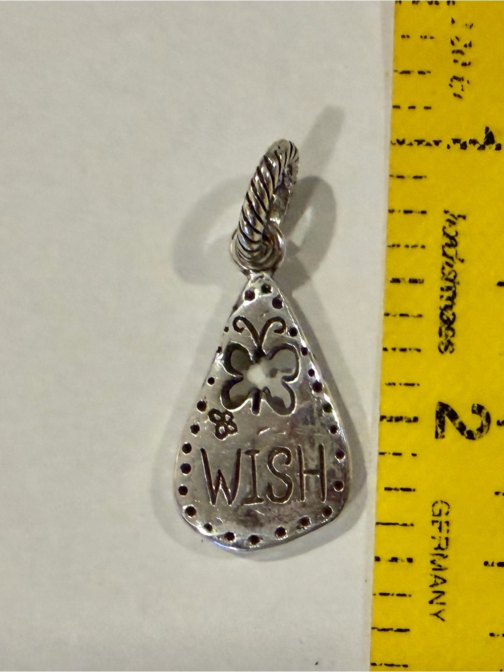 Brighton Silver 'WISH' Teardrop Pendant Charm with Butterfly Cutout